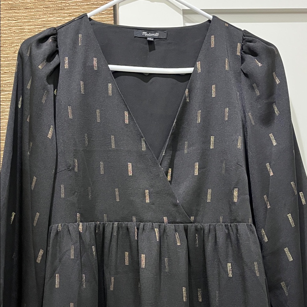 Madewell Black Dress with Gold Metallic accents